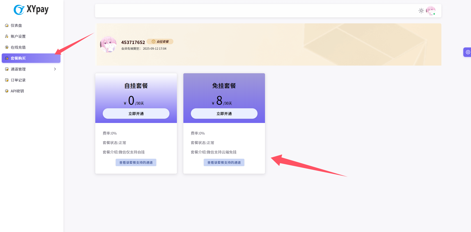码支付——套餐介绍